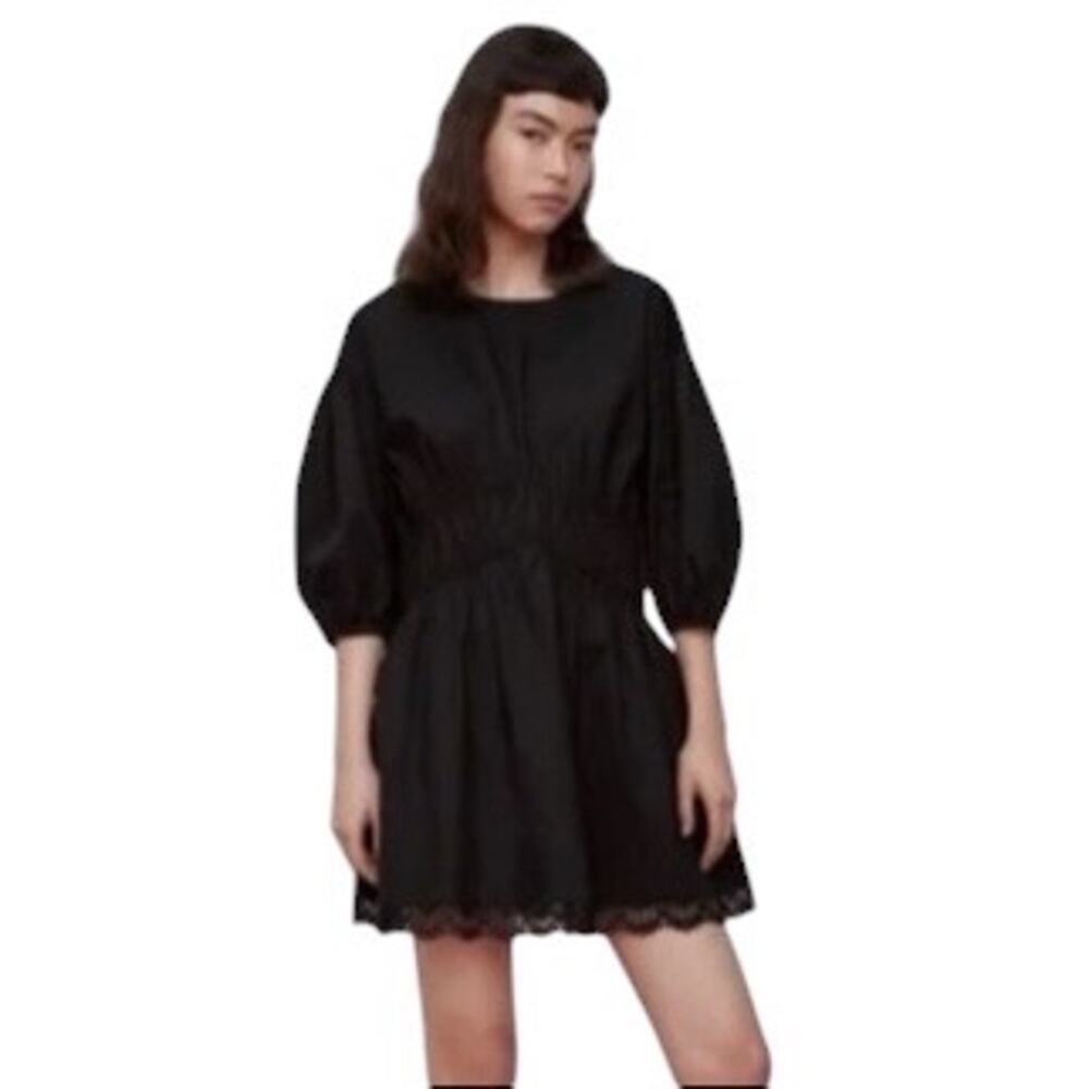 NWT Zara Black Puff Sleeve The Emy Mini Dress Size Medium